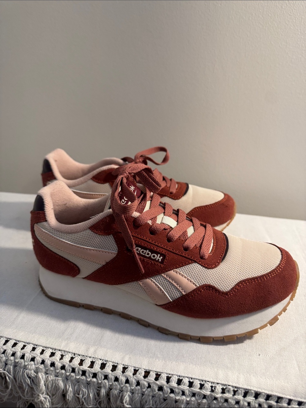 Reebok Women's Suede & Mesh Sneakers in Rust and Blush
